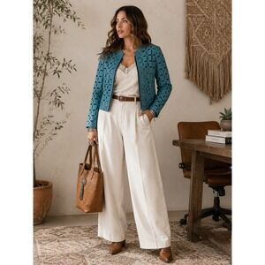 Boho Y2K 90s Stillman Turquoise Blue Lamb Leather Laser Cut Studded M Jacket